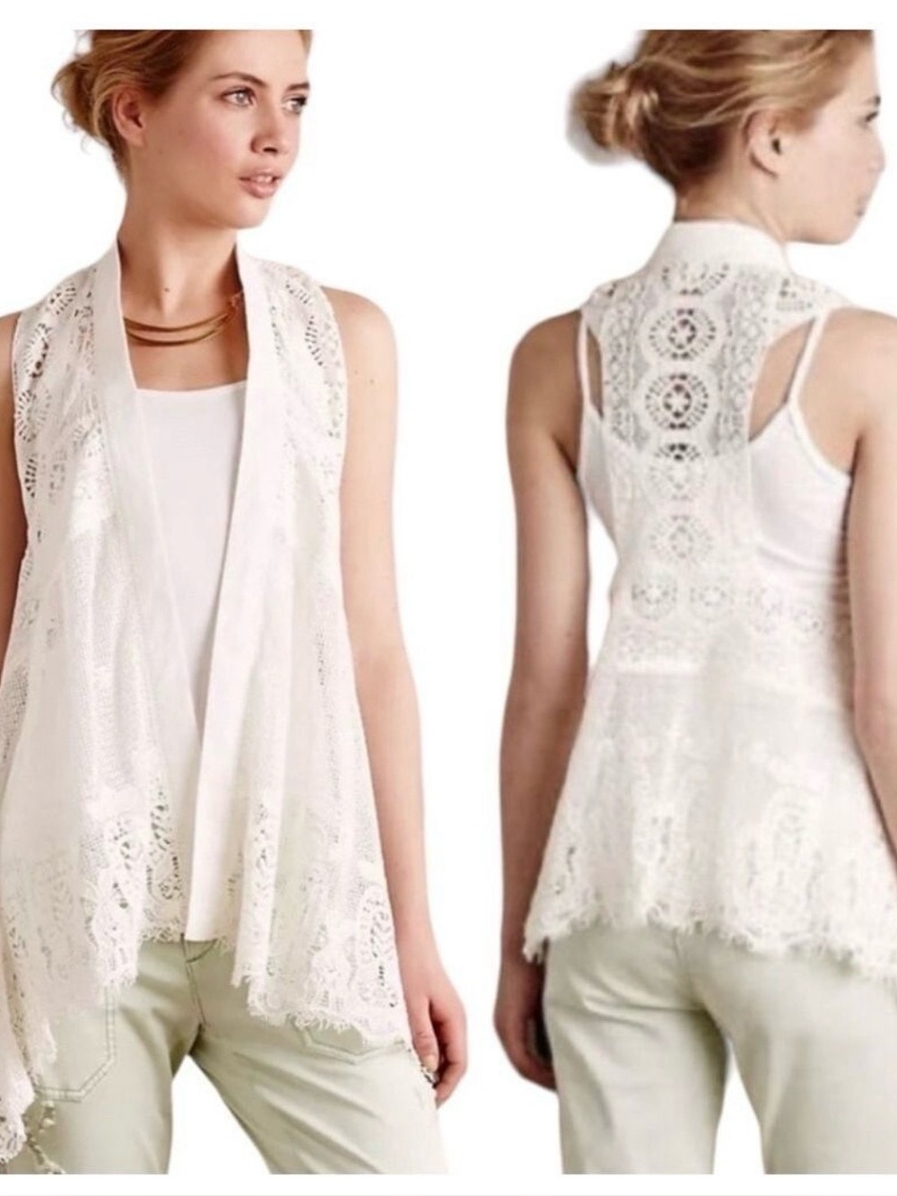 Meadow Rue Cream Crochet Lace Vest - Anthropologie